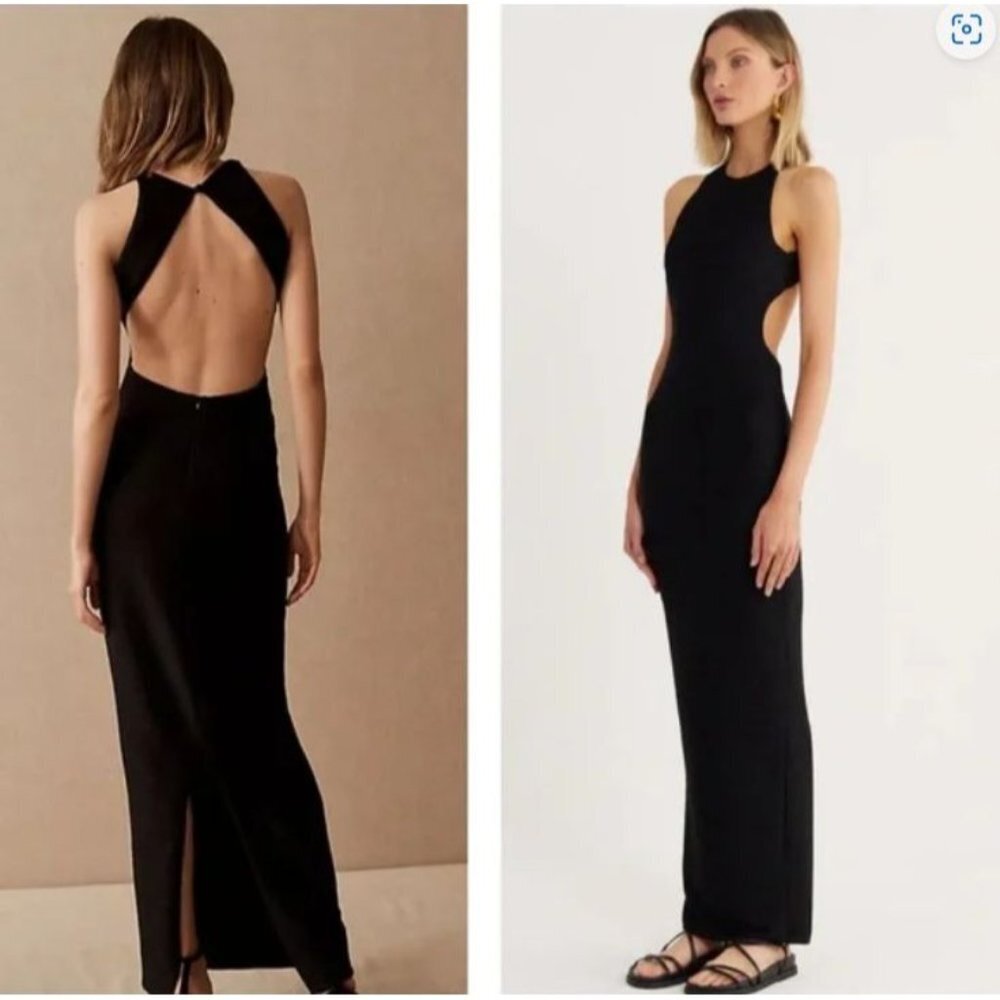 NEW Rumer  Penelope halter maxi black dress M